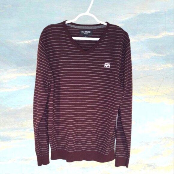 Billabong Men's Sweater Size L V-neck Knitted Striped Preppy - Picture 1 of 6